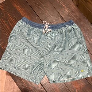 Southern Marsh Seafoam Geometric Swim Trunks with Navy Waistband
